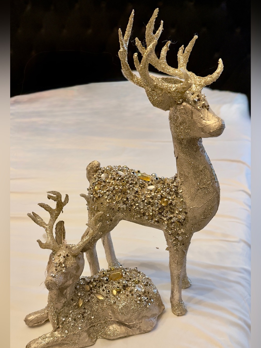 Pier 1 Gold Jeweled Reindeer Holiday Figurine Set